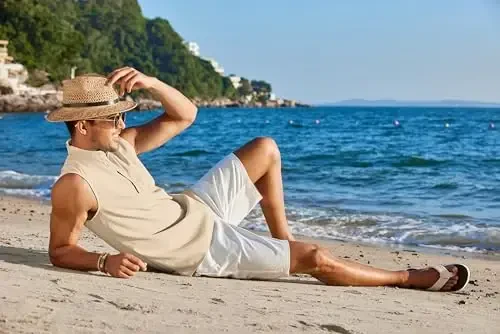 COOFANDY Erkaklar uchun yengsiz plyaj ko'ylaklari Yozgi futbolkalar Kundalik Henley futbolkasi - 3