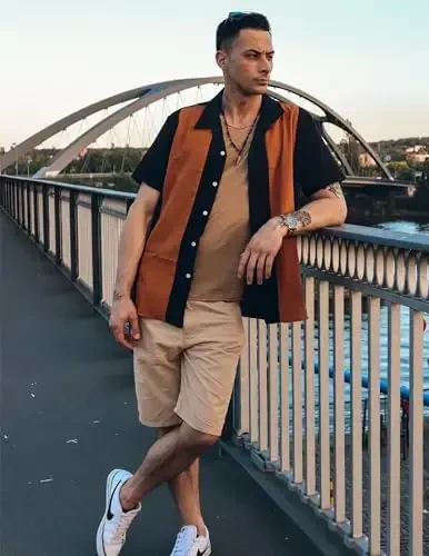 COOFANDY erkaklar Vintage Bouling ko'ylagi qisqa yengli tugmachali yozgi Kuba plyaj ko'ylaklari - 2