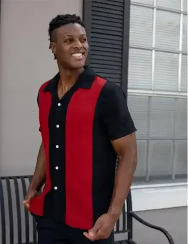 COOFANDY Erkaklar Vintage Bouling Ko'ylagi Qisqa Yengli Tugmali Yozgi Kuba Plaj Ko'ylaklari - 2