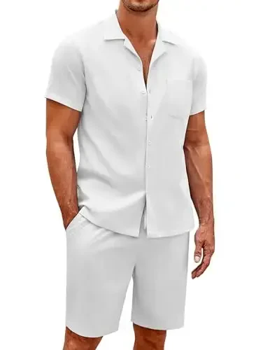 COOFANDY Men's 2 Pieces Casual Beach Outfits Short Sleeve Button Down Shirts Summer Short Set 