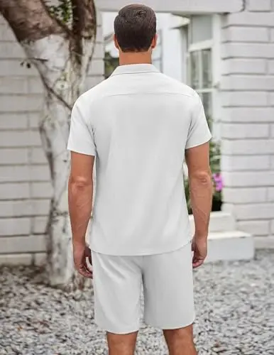 COOFANDY Men's 2 Pieces Casual Beach Outfits Short Sleeve Button Down Shirts Summer Short Set - 4