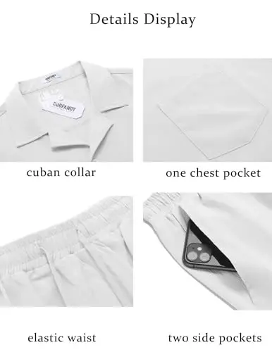 COOFANDY Men's 2 Pieces Casual Beach Outfits Short Sleeve Button Down Shirts Summer Short Set - 5