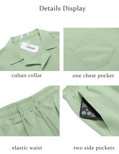 COOFANDY Men's 2 Pieces Casual Beach Outfits Short Sleeve Button Down Shirts Summer Short Set - 5