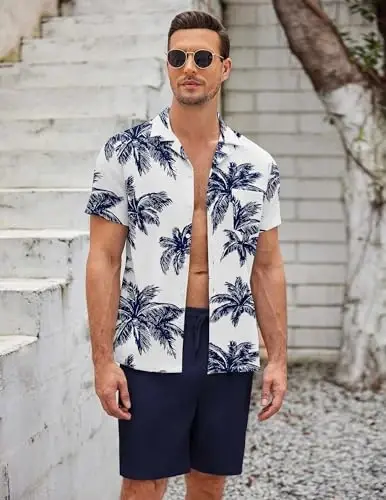 COOFANDY Men's 2 Pieces Casual Beach Outfits Short Sleeve Button Down Shirts Summer Short Set - 3