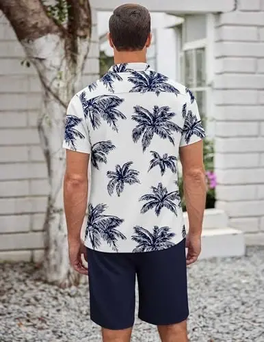 COOFANDY Men's 2 Pieces Casual Beach Outfits Short Sleeve Button Down Shirts Summer Short Set - 5