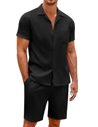 COOFANDY Men's 2 Pieces Casual Beach Outfits Short Sleeve Button Down Shirts Summer Short Set - 1