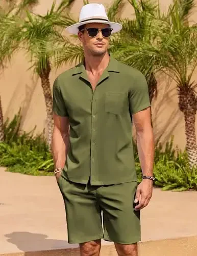 COOFANDY Men's 2 Pieces Casual Beach Outfits Short Sleeve Button Down Shirts Summer Short Set - COOFANDY (1)