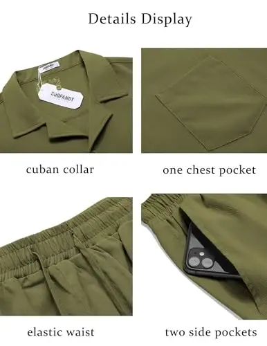 COOFANDY Men's 2 Pieces Casual Beach Outfits Short Sleeve Button Down Shirts Summer Short Set - 5