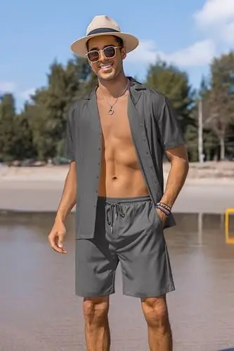 COOFANDY Mens 2 Piece Short Set Guayabera Button Down Shirt Casual Summer Beach Outfits - 3