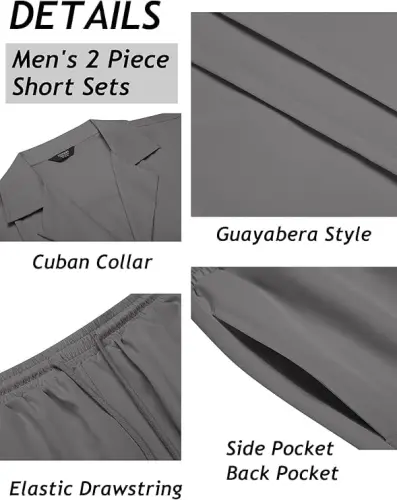 COOFANDY Mens 2 Piece Short Set Guayabera Button Down Shirt Casual Summer Beach Outfits - 5