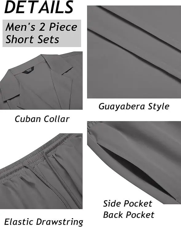 COOFANDY Mens 2 Piece Short Set Guayabera Button Down Shirt Casual Summer Beach Outfits - 5