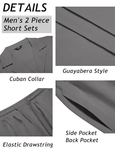COOFANDY Mens 2 Piece Short Set Guayabera Button Down Shirt Casual Summer Beach Outfits - 5