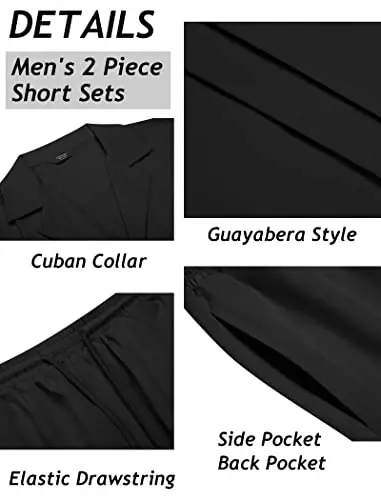 COOFANDY Erkek 2 Parça Kısa Set Guayabera Düğmeli Gömlek Rahat Yaz Plaj Kıyafetleri - 5