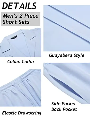 COOFANDY Mens 2 Piece Short Set Guayabera Button Down Shirt Casual Outfits | Shirt and Shorts Sets,Cuban Collar,Lightweight,Breathable and Solf,Casual Shirt,Summer Beach Vacation 