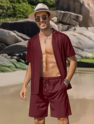COOFANDY Mens 2 Piece Short Set Guayabera Button Down Shirt Casual Summer Beach Outfits - MODAZONE (1)