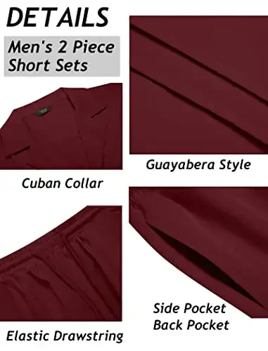 COOFANDY Mens 2 Piece Short Set Guayabera Button Down Shirt Casual Summer Beach Outfits - 5