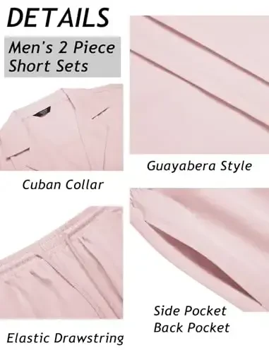 COOFANDY Mens 2 Piece Short Set Guayabera Button Down Shirt Casual Summer Beach Outfits - 5