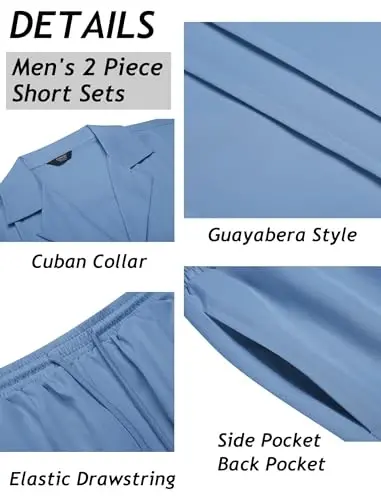 COOFANDY Mens 2 Piece Short Set Guayabera Button Down Shirt Casual Summer Beach Outfits - 5