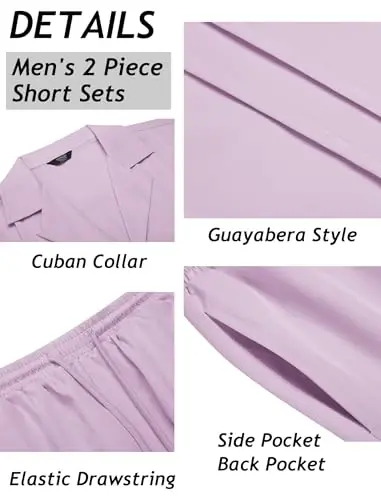 COOFANDY Mens 2 Piece Short Set Guayabera Button Down Shirt Casual Summer Beach Outfits - 5