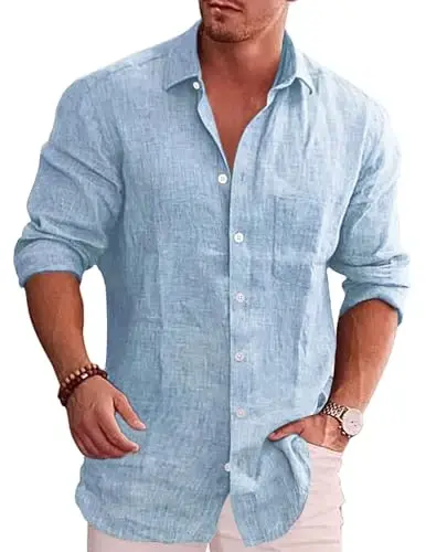 COOFANDY Mens Button Down Shirts Short Sleeve Casual Summer Beach Shirts for Men Vacation Wedding Linen Shirt - 1