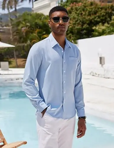COOFANDY Mens Button Down Shirts Short Sleeve Casual Summer Beach Shirts for Men Vacation Wedding Linen Shirt - 3