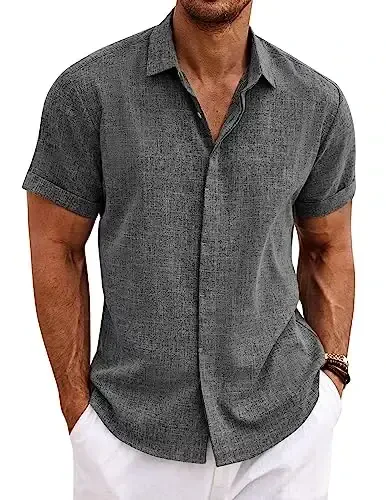 COOFANDY Mens Button Down Shirts Short Sleeve Casual Summer Beach Shirts for Men Vacation Wedding Linen Shirt - COOFANDY (1)