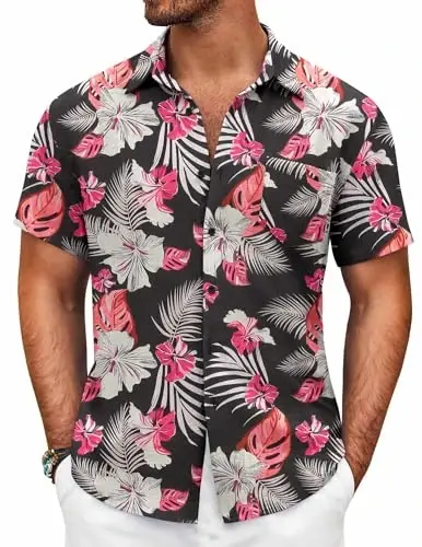 COOFANDY Mens Button Down Short Sleeve Shirt Casual Shirts Summer Beach Textured Shirts with Pocket - COOFANDY