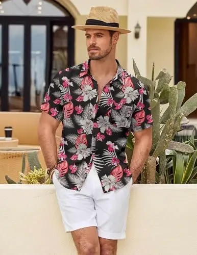 COOFANDY Mens Button Down Short Sleeve Shirt Casual Shirts Summer Beach Textured Shirts with Pocket - 2