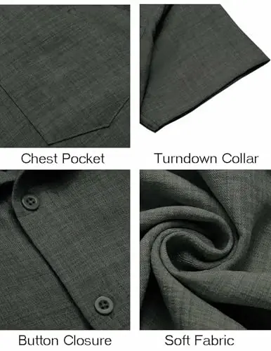 COOFANDY Mens Button Down Short Sleeve Shirt Casual Shirts Summer Beach Textured Shirts with Pocket - 5