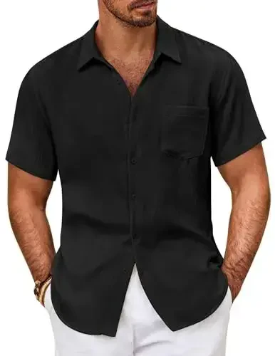 COOFANDY Mens Button Down Short Sleeve Shirt Casual Shirts Summer Beach Textured Shirts with Pocket - 1