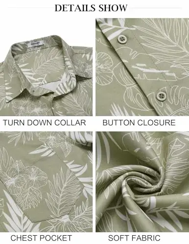 COOFANDY Mens Button Down Short Sleeve Shirt Casual Shirts Summer Beach Textured Shirts with Pocket - 6