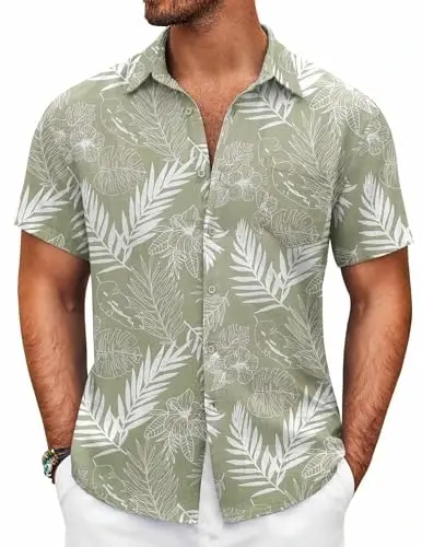 COOFANDY Mens Button Down Short Sleeve Shirt Casual Shirts Summer Beach Textured Shirts with Pocket - MODAZONE