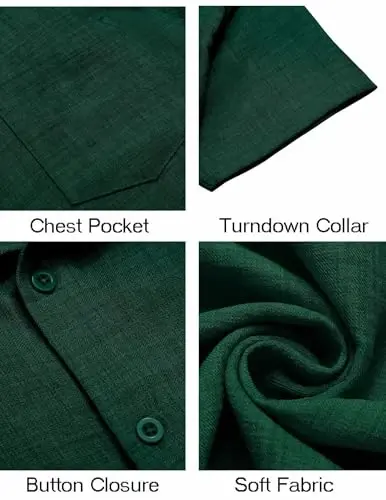 COOFANDY Mens Button Down Short Sleeve Shirt Casual Shirts Summer Beach Textured Shirts with Pocket - 5