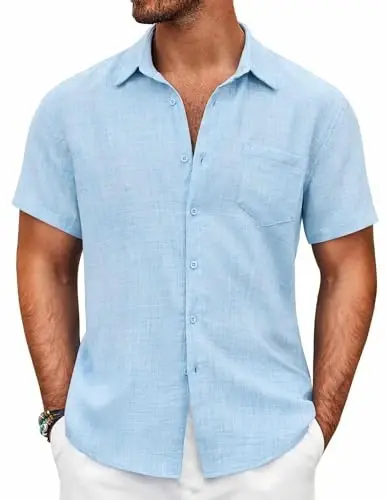 COOFANDY Mens Button Down Short Sleeve Shirt Casual Shirts Summer Beach Textured Shirts with Pocket 