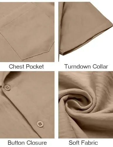 COOFANDY Mens Button Down Short Sleeve Shirt Casual Shirts Summer Beach Textured Shirts with Pocket - 5