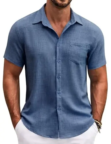 COOFANDY Mens Button Down Short Sleeve Shirt Casual Shirts Summer Beach Textured Shirts with Pocket 