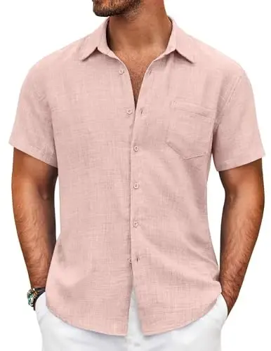 COOFANDY Mens Button Down Short Sleeve Shirt Casual Shirts Summer Beach Textured Shirts with Pocket 