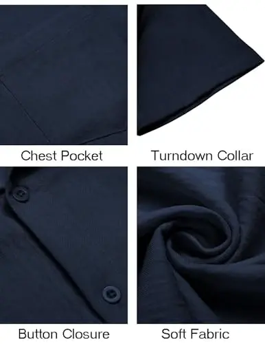 COOFANDY Mens Button Down Short Sleeve Shirt Casual Shirts Summer Beach Textured Shirts with Pocket - 5