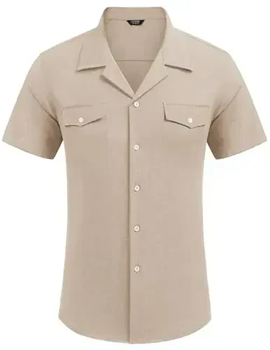 COOFANDY Men's Linen Short Sleeve Button Down Shirt Casual Cuban Collar Summer Beach Shirts Vacation Essentials - 4