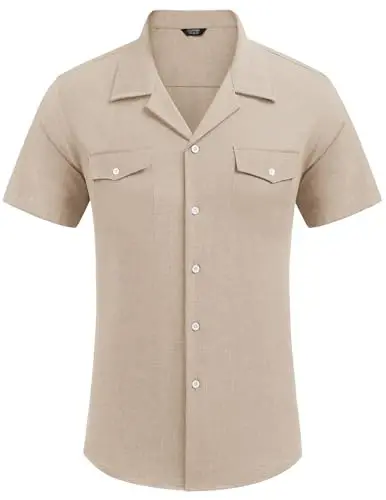 COOFANDY Men's Linen Short Sleeve Button Down Shirt Casual Cuban Collar Summer Beach Shirts Vacation Essentials - 4