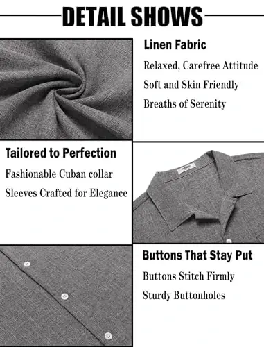 COOFANDY Men's Linen Short Sleeve Button Down Shirt Casual Cuban Collar Summer Beach Shirts Vacation Essentials - 6