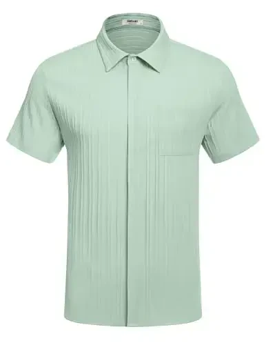 COOFANDY Men's Casual Button Down Shirts Short Sleeve Textured Summer Beach Shirt with Pocket - COOFANDY (1)