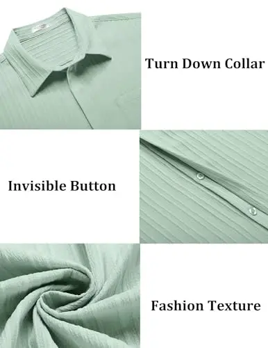 COOFANDY Men's Casual Button Down Shirts Short Sleeve Textured Summer Beach Shirt with Pocket - 5