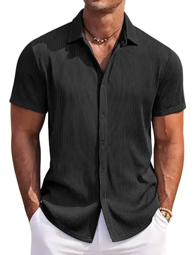 COOFANDY Men's Casual Shirts Short Sleeve Button Down Shirt for Men Wedding Beach Fashion Shirt - COOFANDY