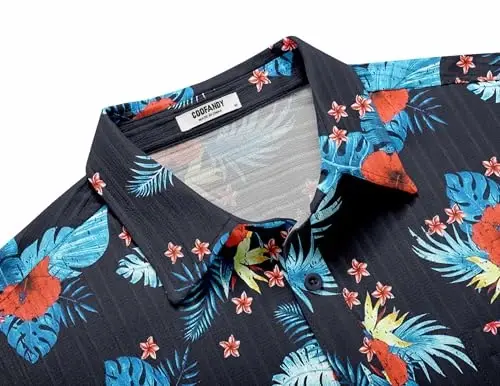 COOFANDY Men's Casual Button Down Shirts Short Sleeve Textured Summer Beach Shirt with Pocket - 5