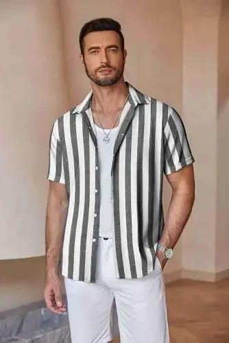 COOFANDY Men's Linen Shirts Short Sleeve Casual Shirts Button Down Shirt for Men Beach Summer Wedding Shirt - 3