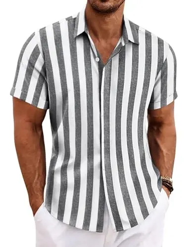COOFANDY Men's Linen Shirts Short Sleeve Casual Shirts Button Down Shirt for Men Beach Summer Wedding Shirt - 1