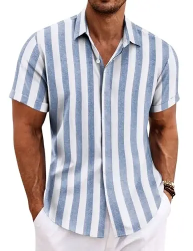COOFANDY Men's Linen Shirts Short Sleeve Casual Shirts Button Down Shirt for Men Beach Summer Wedding Shirt 