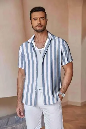 COOFANDY Men's Linen Shirts Short Sleeve Casual Shirts Button Down Shirt for Men Beach Summer Wedding Shirt - COOFANDY (1)