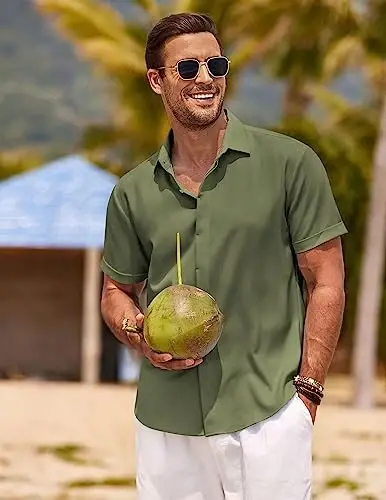 COOFANDY Men's Linen Shirts Short Sleeve Casual Shirts Button Down Shirt for Men Beach Summer Wedding Shirt - 4